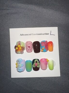 Advanced Customization Floral & Ombre Press-On Nail Set - Multicolor